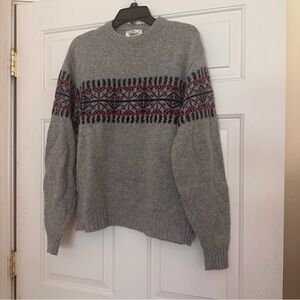 Vintage 80s 90s Y2K Gray Patterned Snowflake Men's Crewneck Sweater L Large Wool